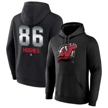 Black Men's Jack Hughes New Jersey Devils Branded Midnight Mascot Logo Pullover Hoodie